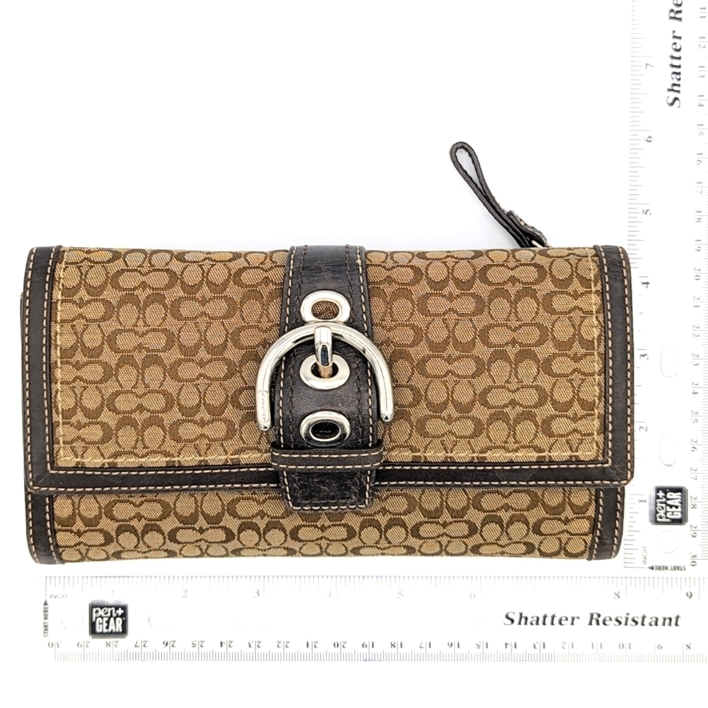 Vintage Coach Jacquard Monogram Signature Trifold Wallet Y2K Quiet Luxury Preppy
